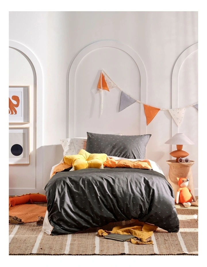 Linen House Kids Smiles All Round Quilt Cover Set In Charcoal/Apricot 3 Linen House Kids Smiles All Round Quilt Cover Set In Charcoal/Apricot