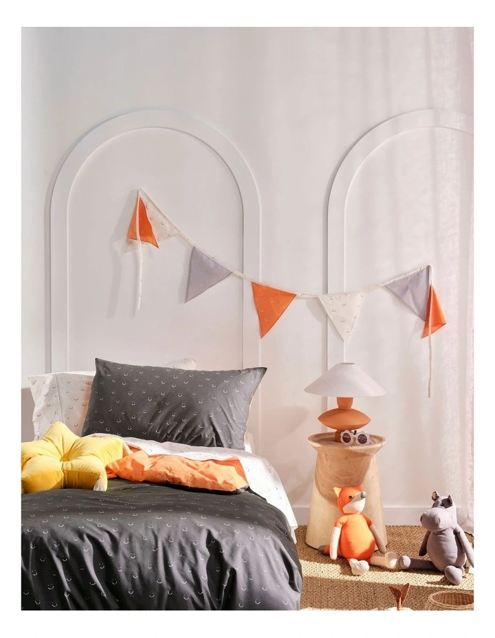 Linen House Kids Smiles All Round Quilt Cover Set In Charcoal/Apricot 4 Linen House Kids Smiles All Round Quilt Cover Set In Charcoal/Apricot - Image 2