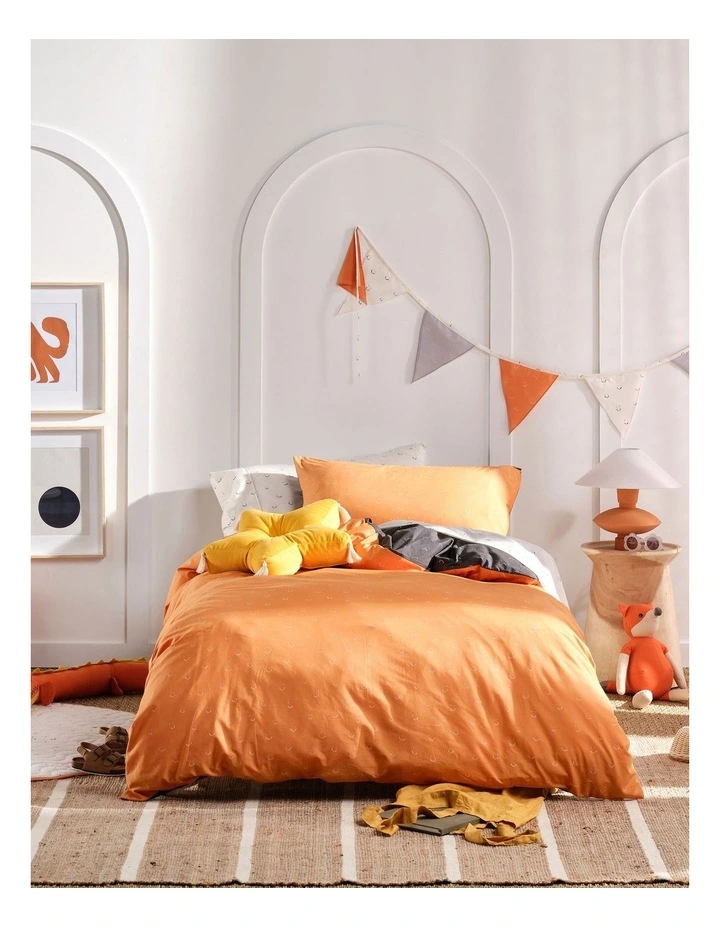 Linen House Kids Smiles All Round Quilt Cover Set In Charcoal/Apricot 5 Linen House Kids Smiles All Round Quilt Cover Set In Charcoal/Apricot - Image 3