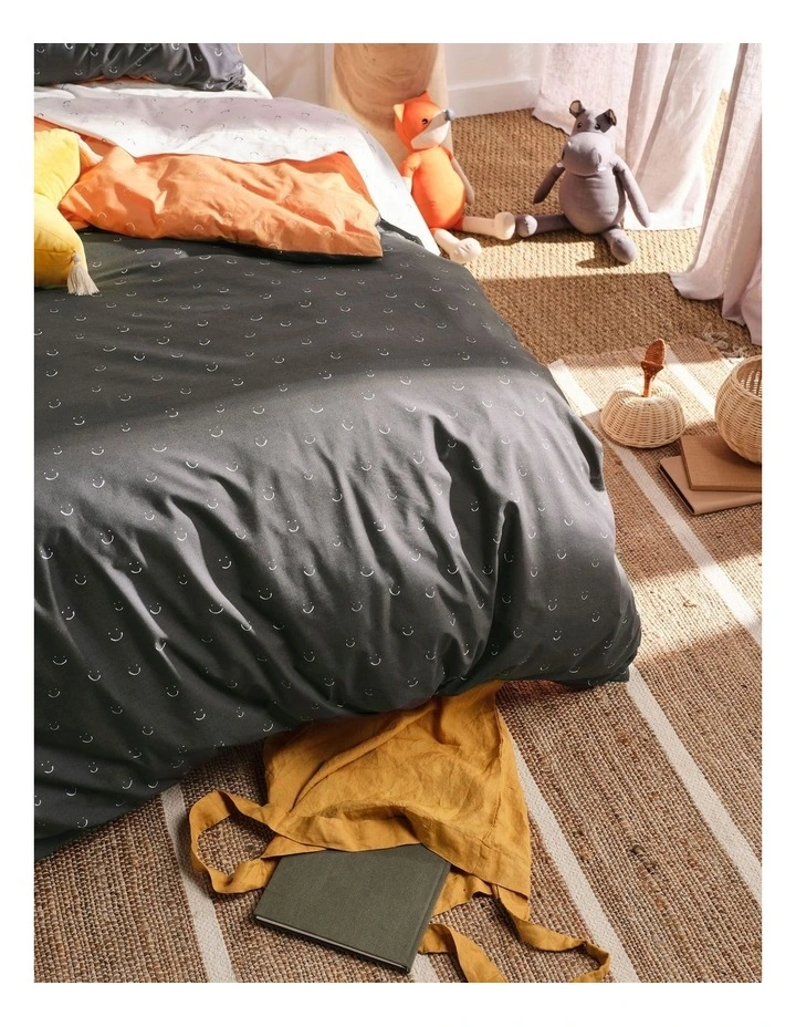 Linen House Kids Smiles All Round Quilt Cover Set In Charcoal/Apricot 7 Linen House Kids Smiles All Round Quilt Cover Set In Charcoal/Apricot - Image 5