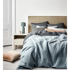 Aura Home Chambray Quilted Bedlinen Collection Bluestone