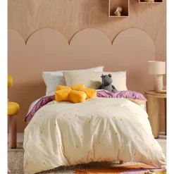 Linen House Kids I Heart You Quilt Cover Set In Cream/Purple