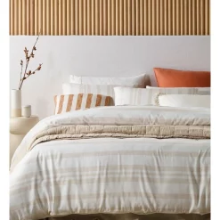 Australian House & Garden Walter Tencel Linen Block Quilt Cover Set In Natural