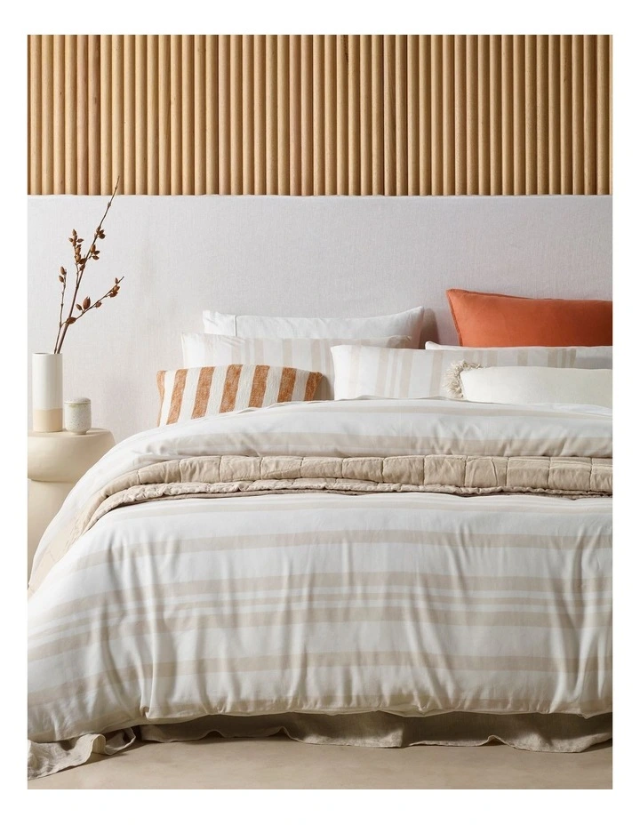 Australian House & Garden Walter Tencel Linen Block Quilt Cover Set In Natural 3 Australian House & Garden Walter Tencel Linen Block Quilt Cover Set In Natural