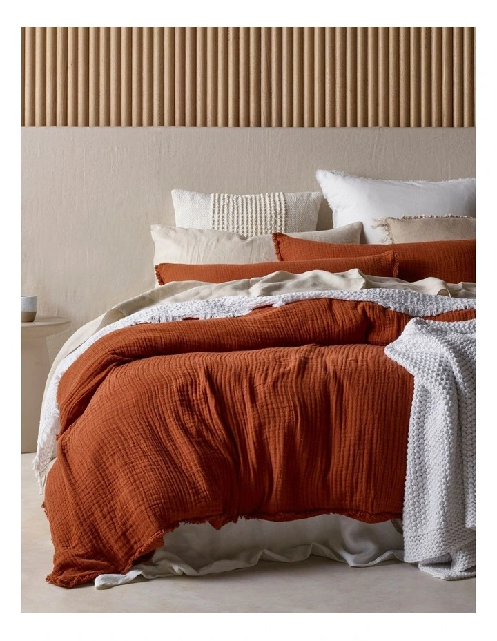 Australian House & Garden Alawa Cotton Gauze Quilt Cover Set In Earth 3 Australian House & Garden Alawa Cotton Gauze Quilt Cover Set In Earth
