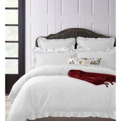 Heritage Brielle Ruffled Edge Linen Cotton Quilt Cover Set White