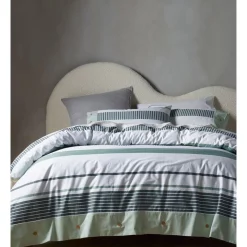 Vue Porter Stripe Cotton Quilt Cover Set Dusky Green