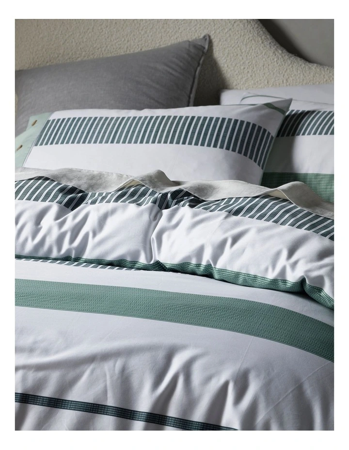 Vue Porter Stripe Cotton Quilt Cover Set Dusky Green 4 Vue Porter Stripe Cotton Quilt Cover Set Dusky Green - Image 2