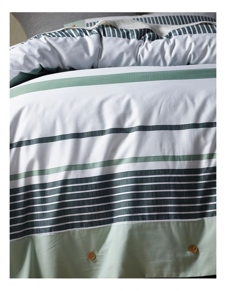 Vue Porter Stripe Cotton Quilt Cover Set Dusky Green 5 Vue Porter Stripe Cotton Quilt Cover Set Dusky Green - Image 3