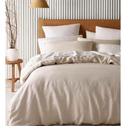 Australian House & Garden Sandy Cape Washed Belgian Linen Quilt Cover Set Moonbeam