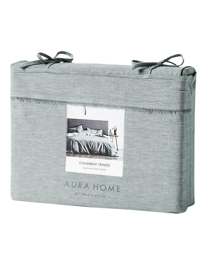 Aura Home Chambray Fringe Bedlinen Collection In Mineral 6 Aura Home Chambray Fringe Bedlinen Collection In Mineral - Image 4