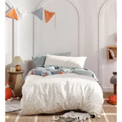 Linen House Kids Smiles All Round Quilt Cover Set In Sugar/Smoke