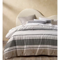 Vue Porter Stripe Cotton Quilt Cover Set Ash