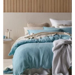 Australian House & Garden Alawa Cotton Gauze Quilt Cover Set Blue