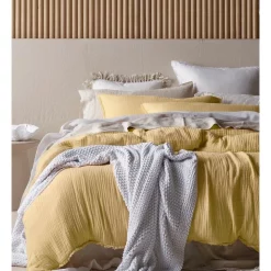Australian House & Garden Alawa Cotton Gauze Quilt Cover Set In Yellow