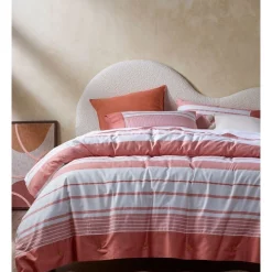 Vue Porter Stripe Cotton Quilt Cover Set In Pink/White