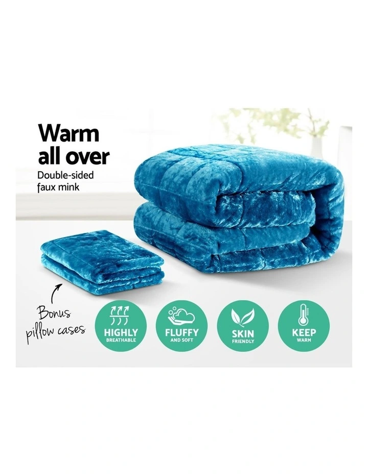 Giselle Bedding Super King Faux Mink Quilt In Teal 6 Giselle Bedding Super King Faux Mink Quilt In Teal - Image 4
