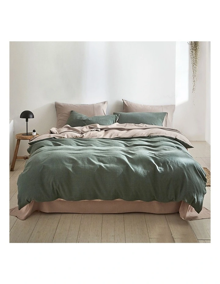 Cosy Club Cotton Single Quilt Cover Set In Green/Beige 3 Cosy Club Cotton Single Quilt Cover Set In Green/Beige