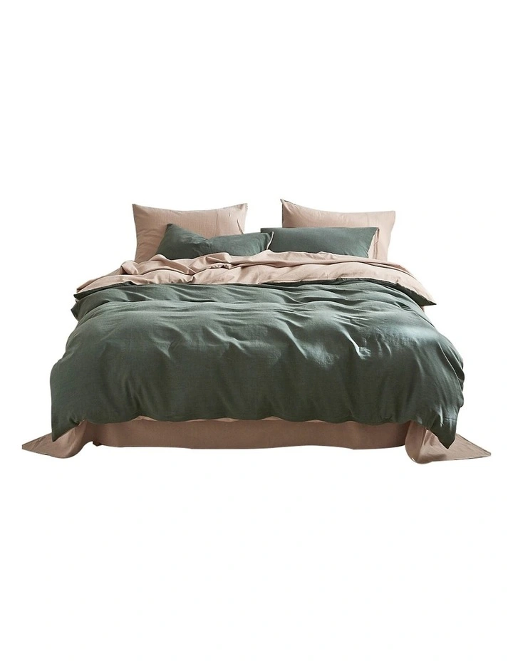 Cosy Club Cotton Single Quilt Cover Set In Green/Beige 4 Cosy Club Cotton Single Quilt Cover Set In Green/Beige - Image 2