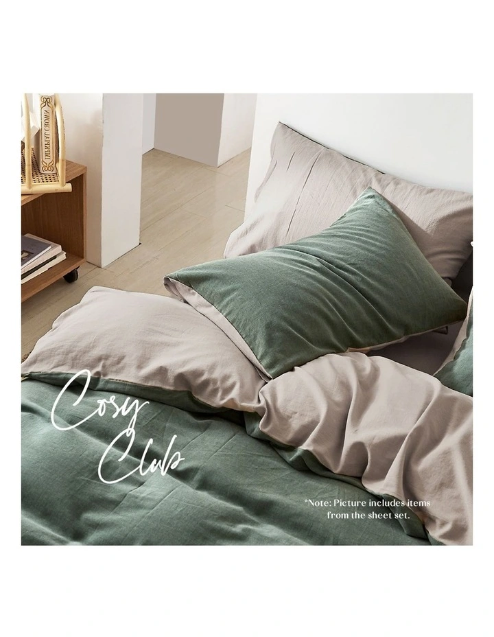 Cosy Club Cotton Single Quilt Cover Set In Green/Beige 6 Cosy Club Cotton Single Quilt Cover Set In Green/Beige - Image 4
