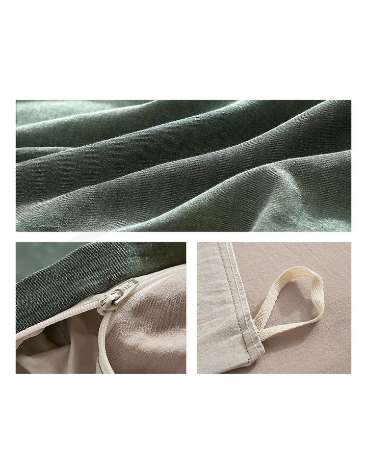 Cosy Club Cotton Single Quilt Cover Set In Green/Beige 7 Cosy Club Cotton Single Quilt Cover Set In Green/Beige - Image 5