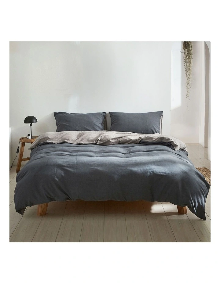 Cosy Club Cotton Duvet Single Quilt Cover Set In Blue/Dark Grey 3 Cosy Club Cotton Duvet Single Quilt Cover Set In Blue/Dark Grey