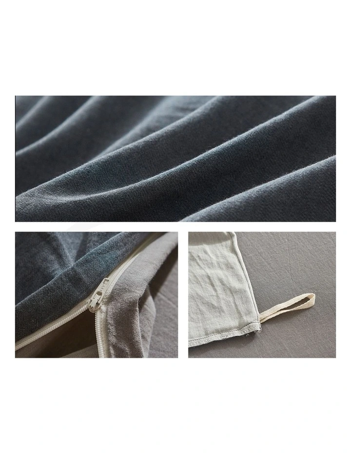 Cosy Club Cotton Duvet Single Quilt Cover Set In Blue/Dark Grey 5 Cosy Club Cotton Duvet Single Quilt Cover Set In Blue/Dark Grey - Image 3