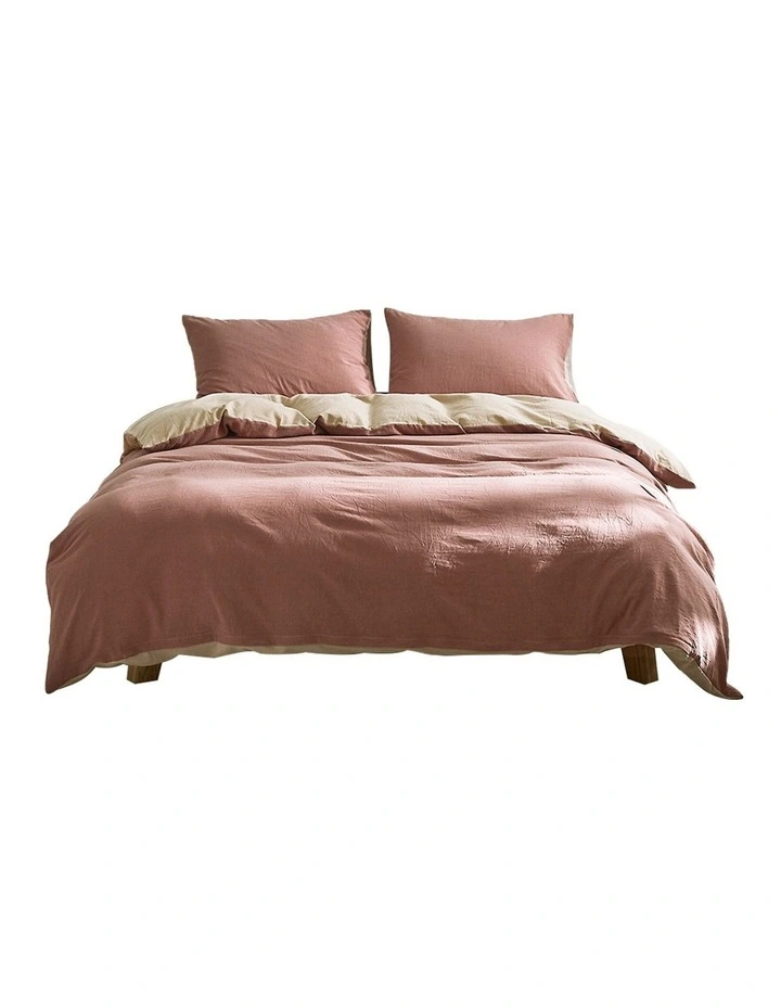 Cosy Club Cotton Queen Quilt Cover Set In Red/Beige 4 Cosy Club Cotton Queen Quilt Cover Set In Red/Beige - Image 2