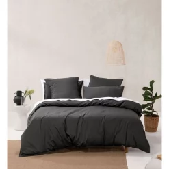 Linen House Nara 400TC Bamboo Cotton Quilt Cover Set Charcoal