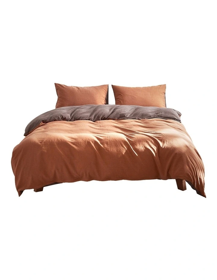 Cosy Club Cotton Queen Quilt Cover Set In Orange/Brown 4 Cosy Club Cotton Queen Quilt Cover Set In Orange/Brown - Image 2