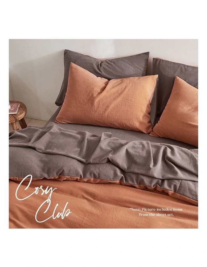 Cosy Club Cotton Queen Quilt Cover Set In Orange/Brown 6 Cosy Club Cotton Queen Quilt Cover Set In Orange/Brown - Image 4
