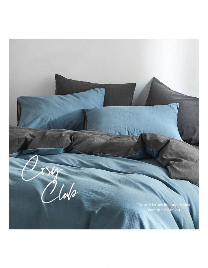 Cosy Club Cotton Duvet Queen Quilt Cover Set In Blue 5 Cosy Club Cotton Duvet Queen Quilt Cover Set In Blue - Image 3