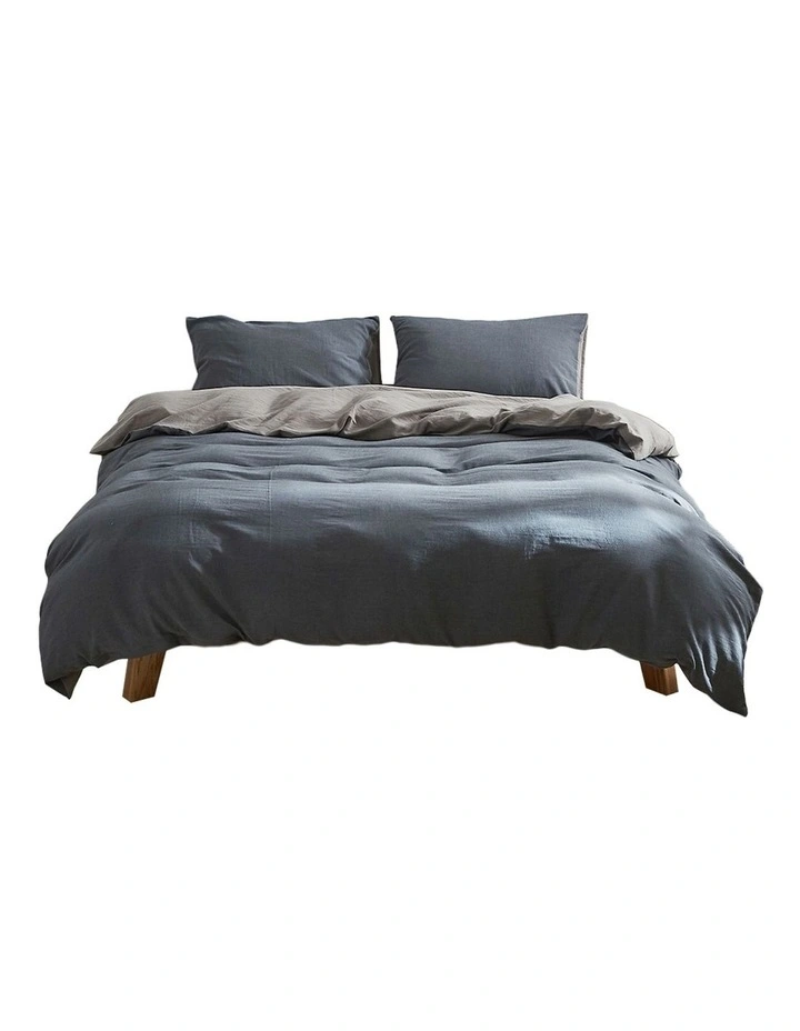 Cosy Club Cotton Duvet King Quilt Cover Set In Dark Grey 4 Cosy Club Cotton Duvet King Quilt Cover Set In Dark Grey - Image 2