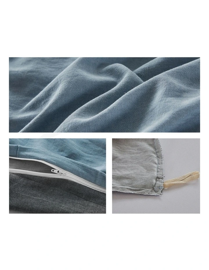 Cosy Club Cotton Duvet Double Quilt Cover Set In Blue 4 Cosy Club Cotton Duvet Double Quilt Cover Set In Blue - Image 2