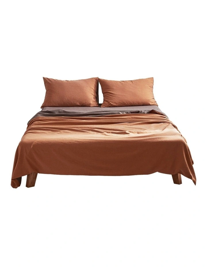 Cosy Club Cotton King Sheet Set In Orange/Brown 4 Cosy Club Cotton King Sheet Set In Orange/Brown - Image 2