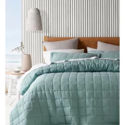 Australian House & Garden Sandy Cape Linen Quilted Coverlet And Pillowcase Sham In Ocean