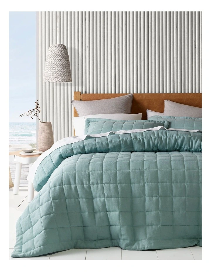 Australian House & Garden Sandy Cape Linen Quilted Coverlet And Pillowcase Sham In Ocean 3 Australian House & Garden Sandy Cape Linen Quilted Coverlet And Pillowcase Sham In Ocean