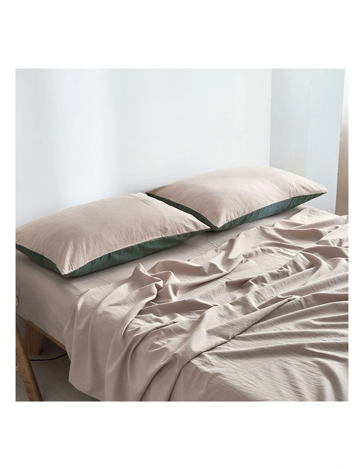Cosy Club Cotton King Sheet Set In Green/Beige 3 Cosy Club Cotton King Sheet Set In Green/Beige