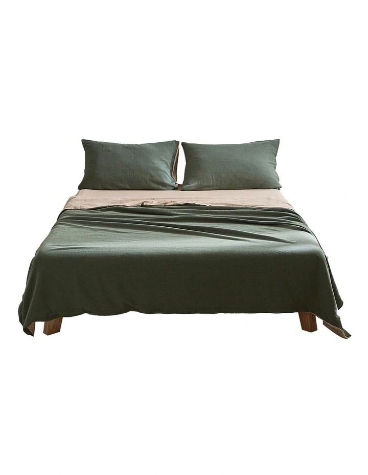 Cosy Club Cotton King Sheet Set In Green/Beige 4 Cosy Club Cotton King Sheet Set In Green/Beige - Image 2
