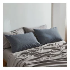 Cosy Club Cotton King Sheet Set In Blue/Dark Grey