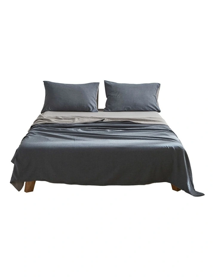 Cosy Club Cotton King Sheet Set In Blue/Dark Grey 4 Cosy Club Cotton King Sheet Set In Blue/Dark Grey - Image 2