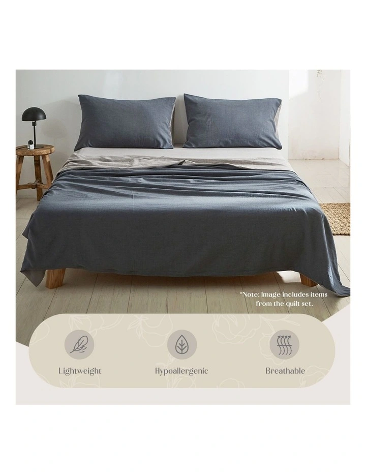 Cosy Club Cotton King Sheet Set In Blue/Dark Grey 7 Cosy Club Cotton King Sheet Set In Blue/Dark Grey - Image 5