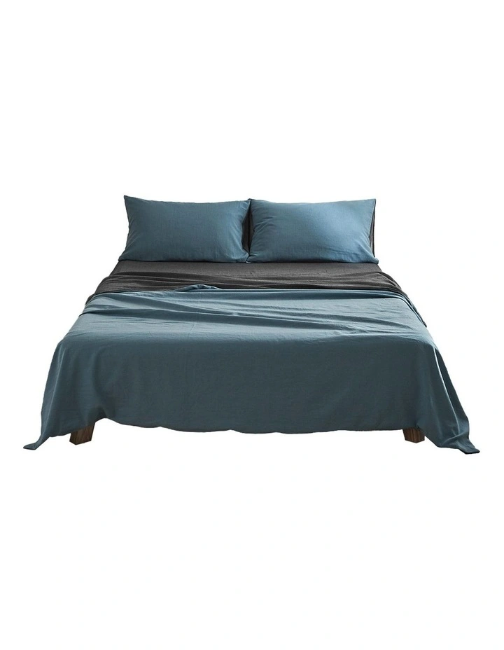 Cosy Club Cotton King Sheet Set In Blue/Dark Blue 4 Cosy Club Cotton King Sheet Set In Blue/Dark Blue - Image 2