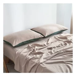 Cosy Club Cotton Double Sheet Set In Green/Beige